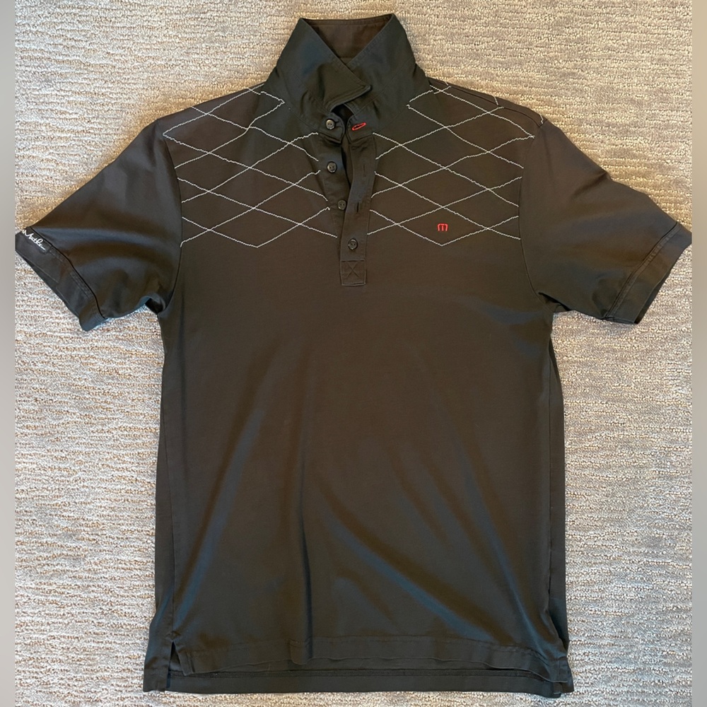 Travis Mathew Performance Black Polo Shirt with Argyle Pattern